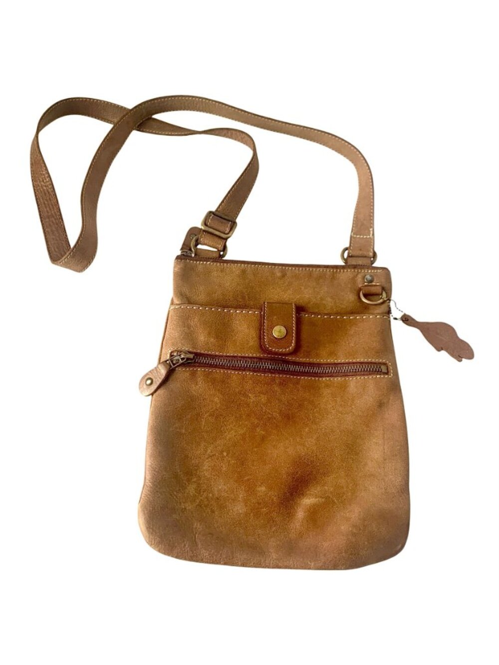 Roots Tan Leather Crossbody Purse With Adjustable Strap & Zipper Pockets - Picture 8 of 9